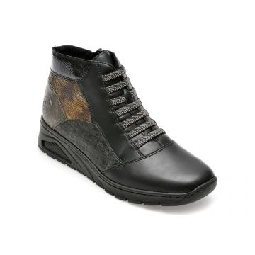 Ghete RIEKER negre, N3374, din piele naturala