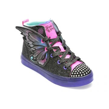 Ghete SKECHERS negre, TWI-LITES, din piele ecologica