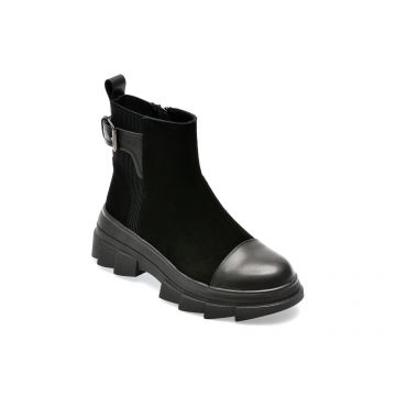 Ghete OFFLINE negre, JI30001, din piele intoarsa