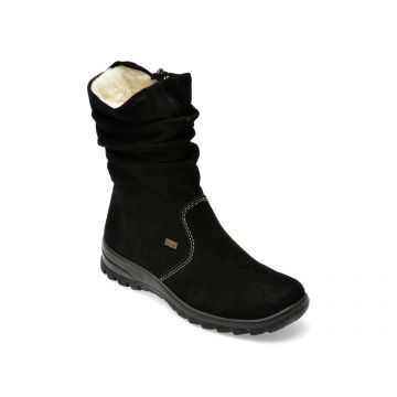 Ghete RIEKER negre, Z7171, din piele intoarsa