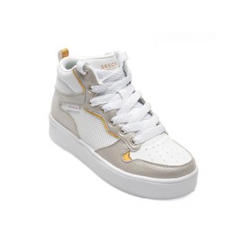 Ghete SKECHERS albe, COURT, din piele ecologica