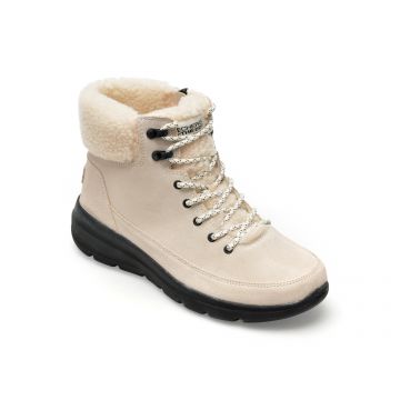 Ghete SKECHERS albe, GLACIAL ULTRA, din piele intoarsa