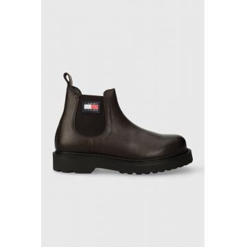 Tommy Jeans ghete chelsea de piele TJM NAPA LEATHER barbati, culoarea maro, EM0EM01254