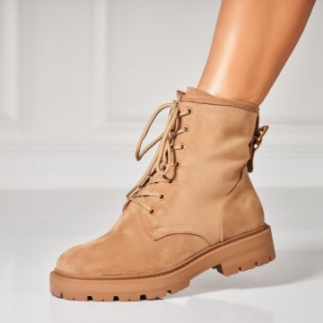 Ghete Dama Imblanite Kaki din Piele Ecologica Intoarsa Graziella