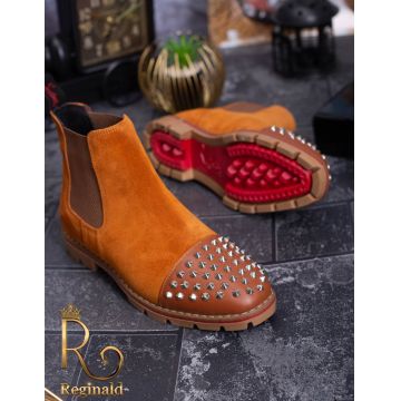 Ghete barbatesti, maro, cu tinte, din piele 100% naturala - GH52