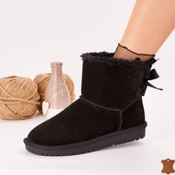 Ghete Imblanite Tip UGG Damă Negre Piele Naturală Nicole