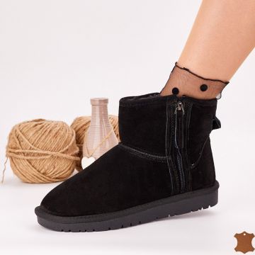 Ghete Tip UGG Damă Negre Piele Naturală Zulay