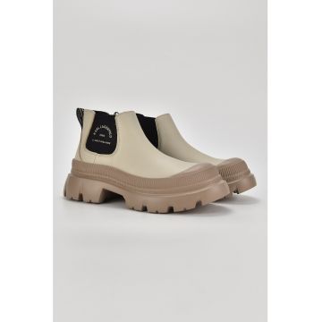 Ghete Chelsea de piele si material textil cu toc masiv