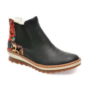 Ghete RIEKER negre, Z8689, din piele ecologica