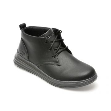 Ghete SKECHERS negre, PROVEN, din piele naturala