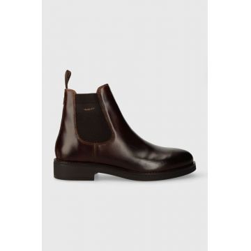 Gant ghete chelsea de piele Prepdale barbati, culoarea maro, 27641420.G45