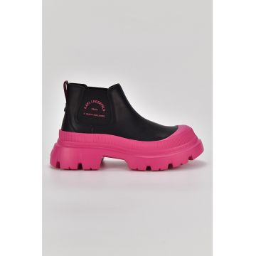 Ghete Chelsea de piele si material textil cu toc masiv