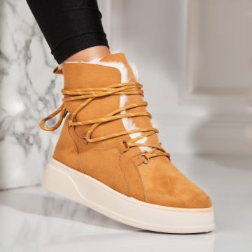 Ghete Dama Imblanite Camel din Piele Ecologica Intoarsa Cashlyn