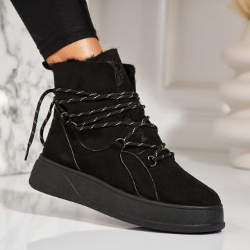 Ghete Dama Imblanite Negre din Piele Ecologica Intoarsa Cashlyn