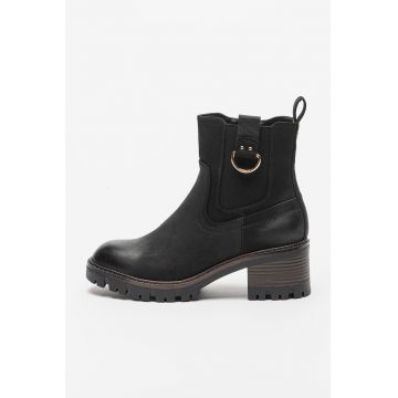 Botine de piele ecologica cu segment elastic lateral