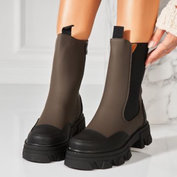 Ghete Dama Imblanite Kaki din Piele Ecologica Jezelle