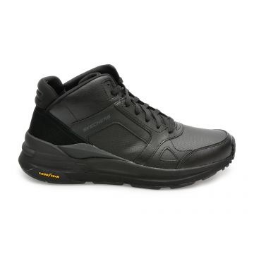 Ghete SKECHERS negre, GLOBAL JOGGER, din piele naturala