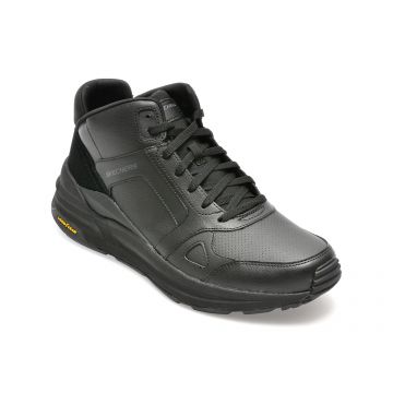 Ghete SKECHERS negre, GLOBAL JOGGER, din piele naturala