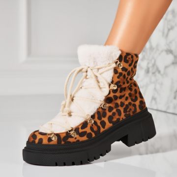 Ghete Dama Imblanite Animal Print din Piele Ecologica Intoarsa Ymelia