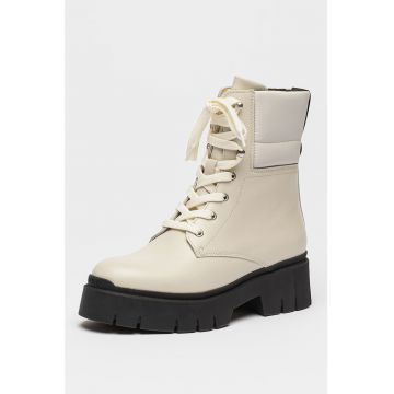 Ghete de piele si material textil cu toc masiv Kris