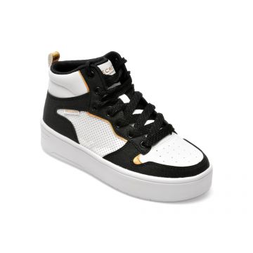 Ghete SKECHERS alb-negru, COURT, din piele ecologica
