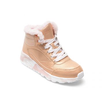 Ghete SKECHERS aurii, UNO LITE, din piele ecologica