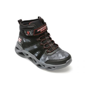 Ghete SKECHERS negre, TWISTED-BRIGHTS, din piele ecologica