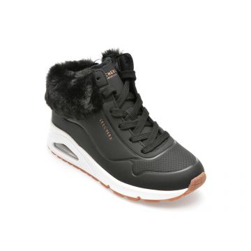 Ghete SKECHERS negre, UNO0539L BLK, din piele ecologica
