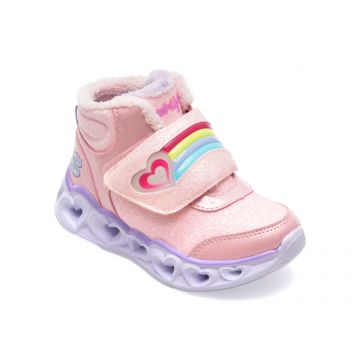 Ghete SKECHERS roz, HEART LIGHTS, din piele ecologica
