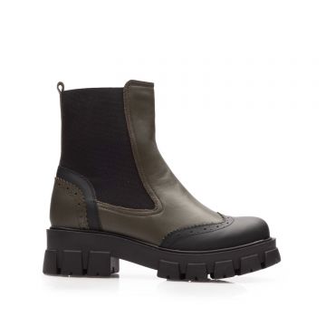 Ghete damă casual din piele naturală,Leofex -007 Kaki Box