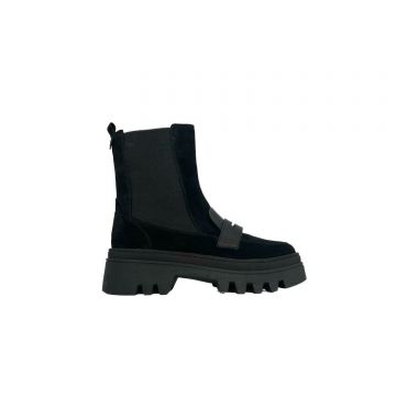 Ghete damă din piele naturală, Leofex - 003 Negru Velur