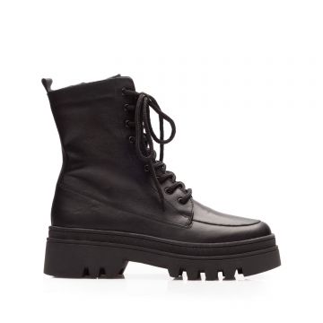 Ghete damă din piele naturală, Leofex - 010 Negru Box