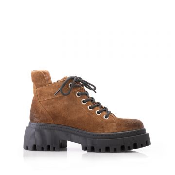 Ghete damă din piele naturală, Leofex - 408 Cognac velur