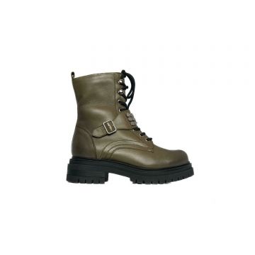 Ghete damă din piele naturală, Leofex - 428 Kaki Box