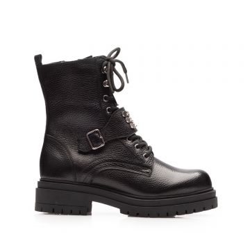 Ghete damă din piele naturală, Leofex - 428 Negru Box Presat