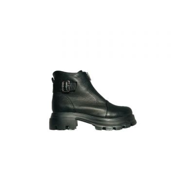 Ghete damă din piele naturală, Leofex - Mostră 427 Negru Box