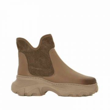 Ghete damă din piele naturală, Leofex - Mostră Antonia Taupe Box Velur