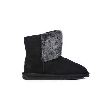 Ghete slip-on de piele intoarsa cu aplicatie de blana