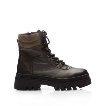 Ghete damă din piele naturală, Leofex - 021 Kaki Box