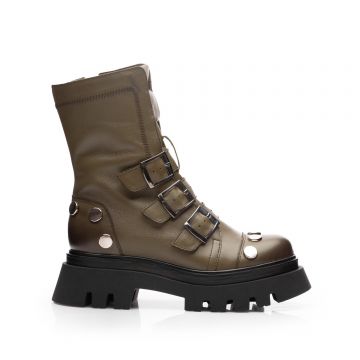 Ghete damă din piele naturală, Leofex - 433 Kaki Box