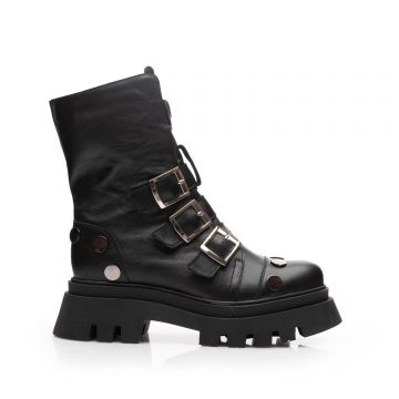 Ghete damă din piele naturală, Leofex - 433 Negru Box