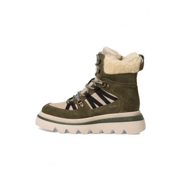 Ghete din piele intoarsa si material textil cu sireturi