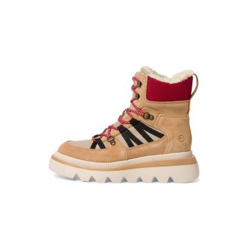 Ghete din piele intoarsa si material textil cu sireturi
