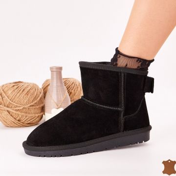 Ghete Imblanite Tip UGG Damă Negre Piele Naturală Alyssa