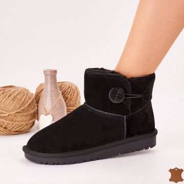 Ghete Imblanite Tip UGG Damă Negre Piele Naturală Witney