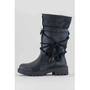 Cizme mid-calf de piele ecologica cu sireturi