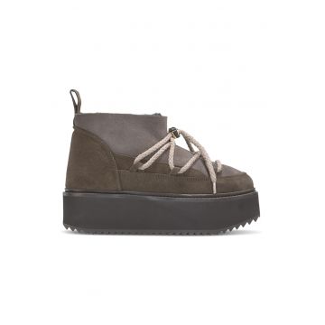 Ghete slip-on flatform de piele intoarsa
