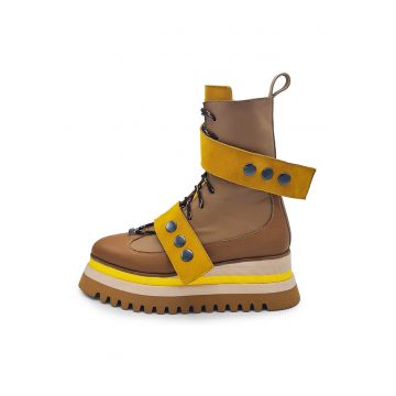 Ghete wedge de piele si piele intoarsa