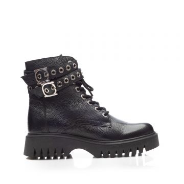 Ghete damă din piele naturală, Leofex - 429-1 Negru Box Presat