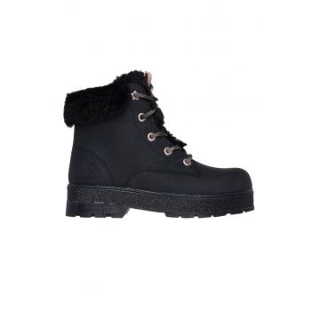 Ghete de piele ecologica cu garnituri de blana sintetica Street Glitz - Negru stins